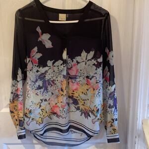 ecru women’s size S floral print sheer blouse top